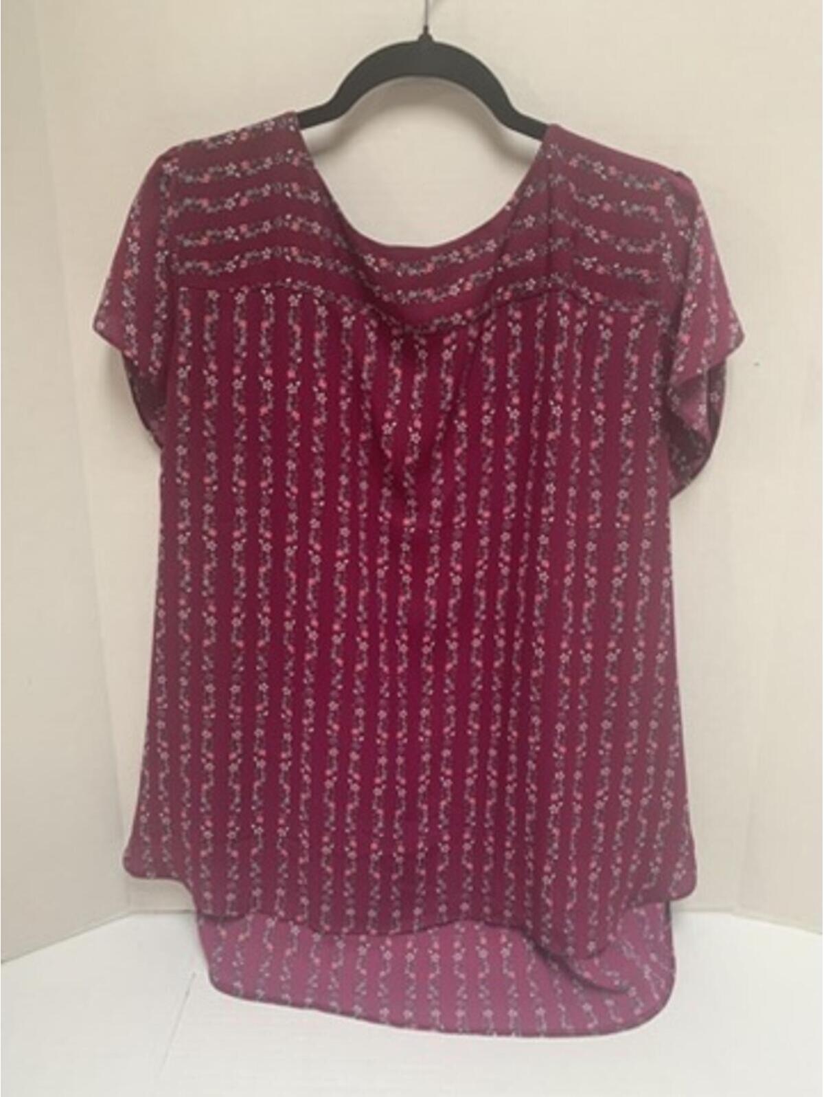 Loft Floral Petal Sleeve Blouse Top Burgundy/Magenta Size Xxl